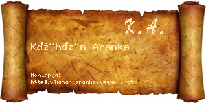 Káhán Aranka névjegykártya